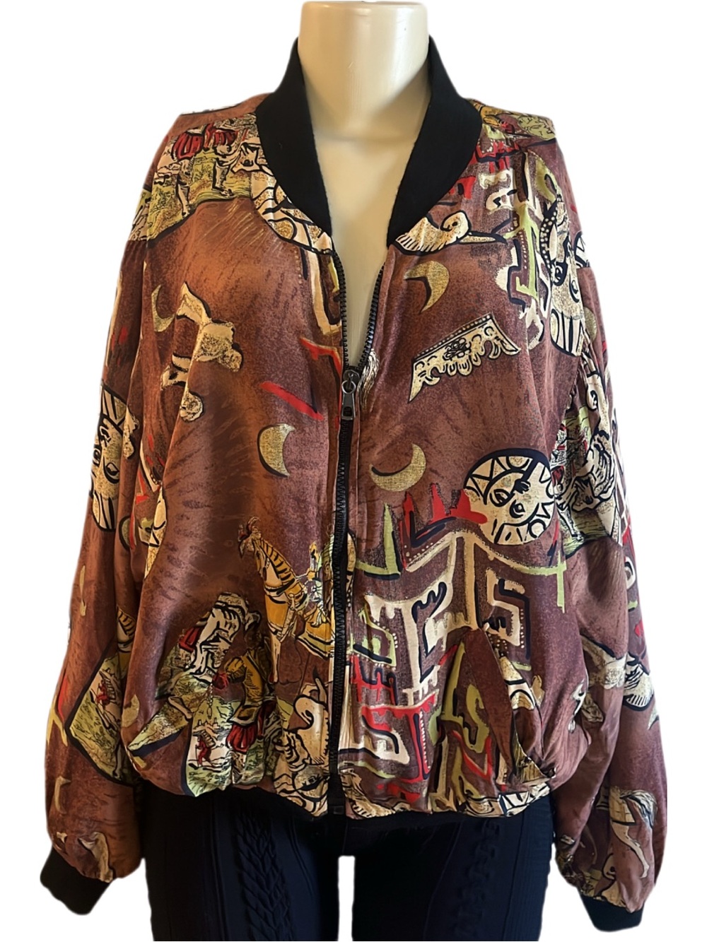 Vintage Equestrian Themed Bomber Jacket